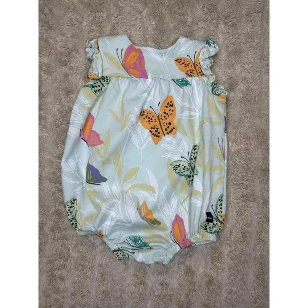 Tea Collection mint green butterfly flutter sleeve cotton short romper Size 3-6M